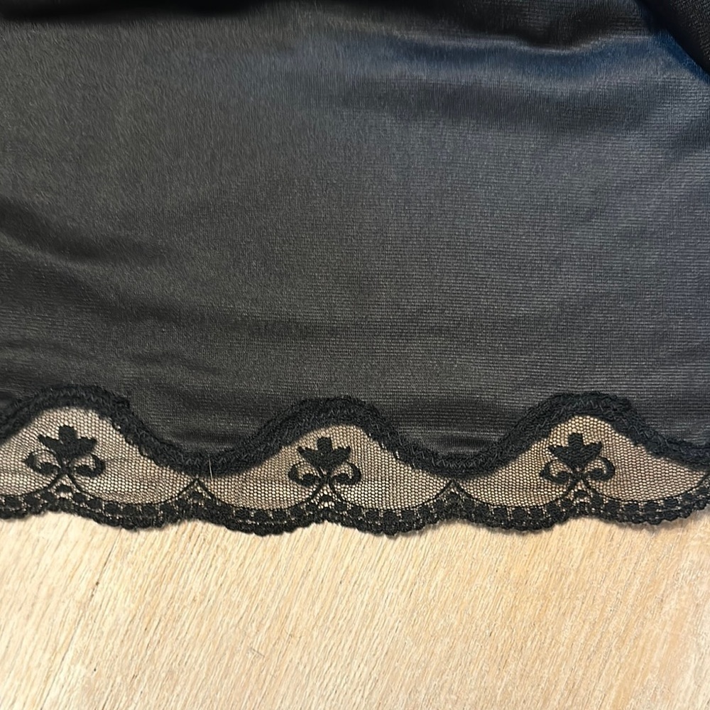 REITMAN’S | Vintage Sexy Black Satin Rayon Half Slip with Lace Details - Picture 14 of 16